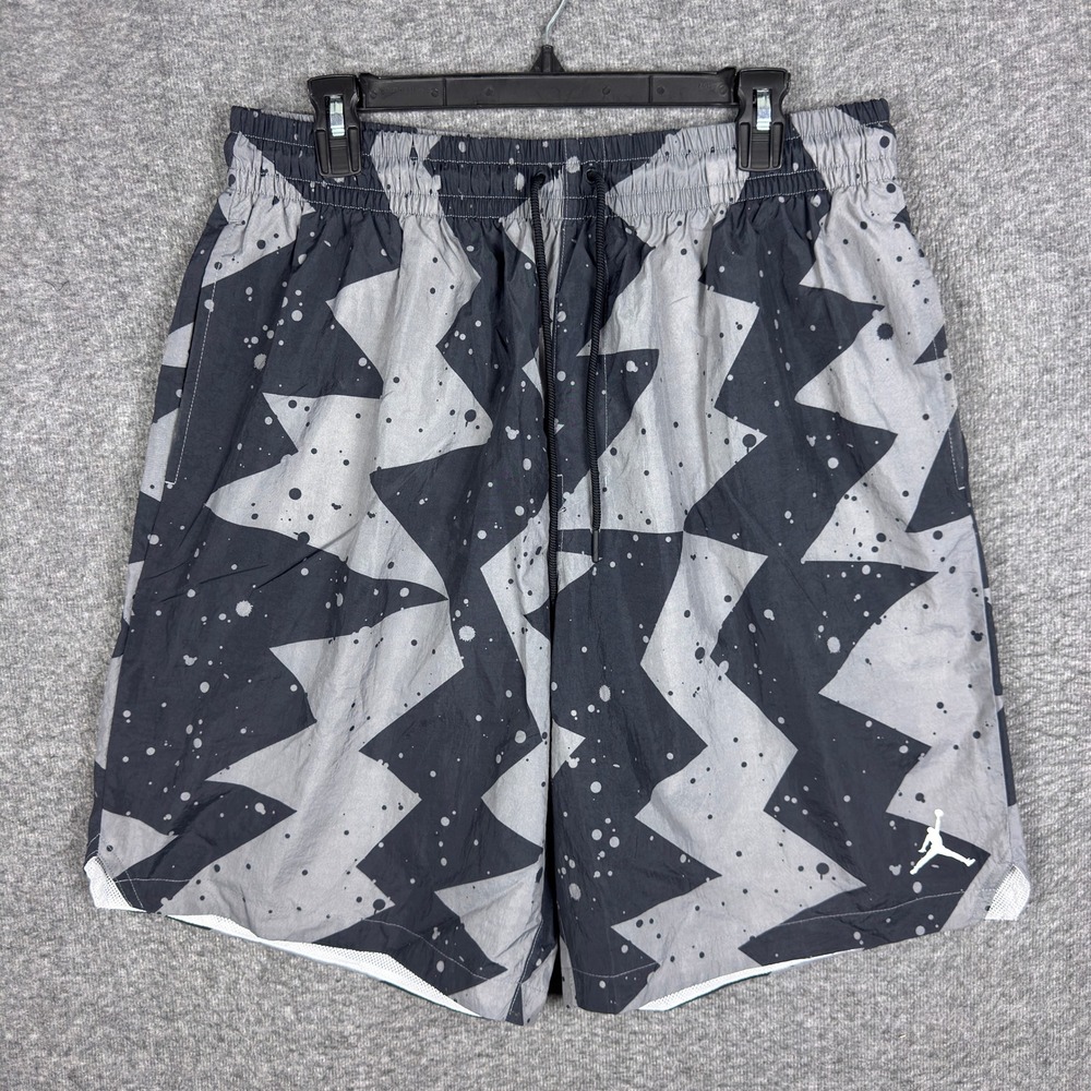 Jordan Swim Trunks Mens XL Gray Black Geometric Splatter Mesh Lined Shorts